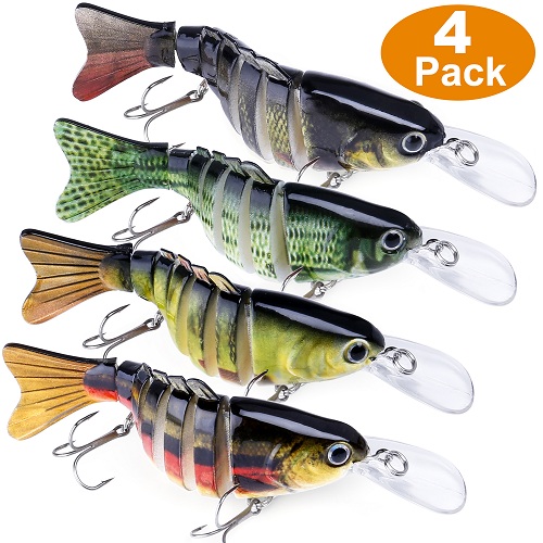 ODDSPRO Fishing Lures for Bass 4 Pcs Trout 7 Segmented-4.4 Inch Jointed Swimbaits