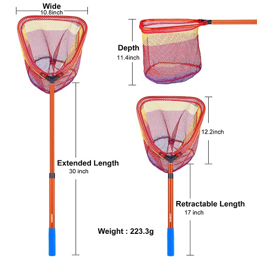 ODDSPRO Kids Fishing Net with Telescopic Pole Handle(Orange)