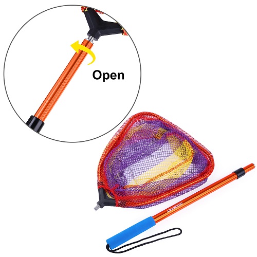 ODDSPRO Kids Fishing Net with Telescopic Pole Handle(Orange)