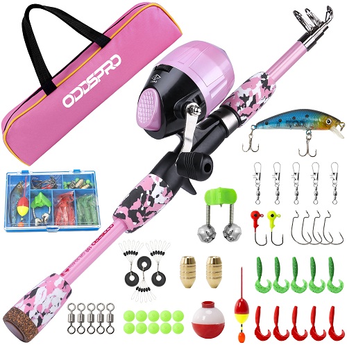 ODDSPRO Pink Kids Fishing Pole-Camo Series-Third Generation