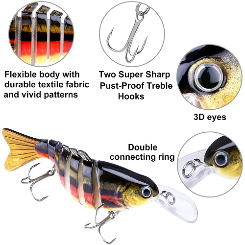 ODDSPRO Fishing Lures for Bass 4 Pcs Trout 7 Segmented-4.4 Inch Jointed Swimbaits