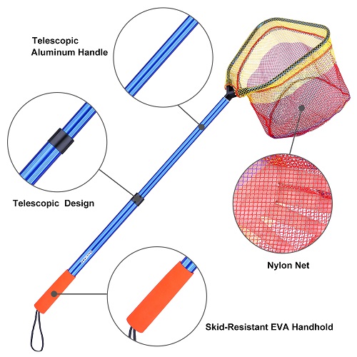 ODDSPRO Kids Fishing Net with Telescopic Pole Handle(Blue)