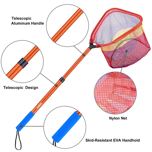 ODDSPRO Kids Fishing Net with Telescopic Pole Handle(Orange)