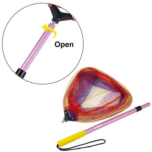 ODDSPRO Kids Fishing Net with Telescopic Pole Handle(Pink)