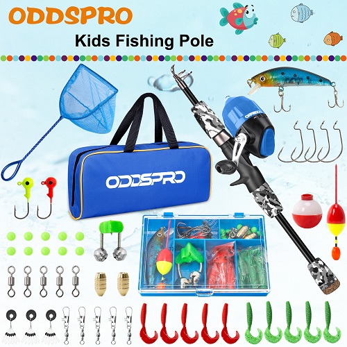 ODDSPRO Kids Fishing Pole-Camo Series-Black with Net