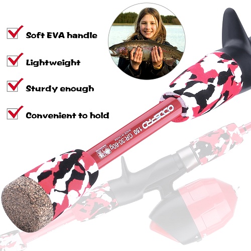 ODDSPRO Kids Fishing Pole-Camo Series-Red with Net