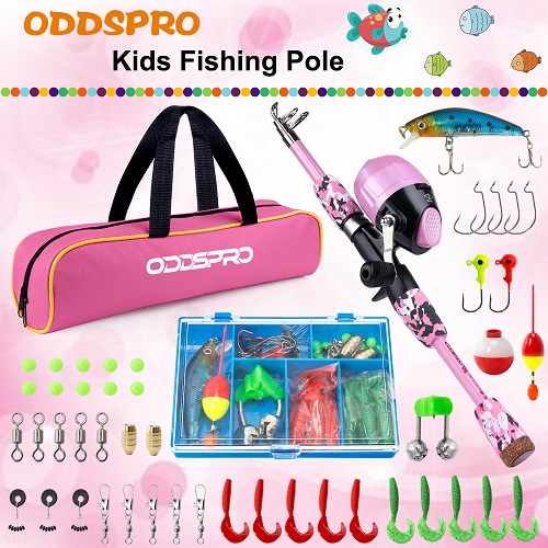 ODDSPRO Pink Kids Fishing Pole-Camo Series-Third Generation