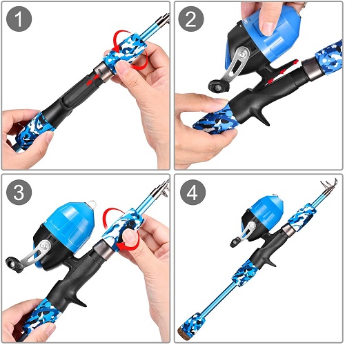 Kids Fishing Pole-Camo Series-Blue with Net